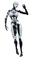 3D Rendering Female Robot on White