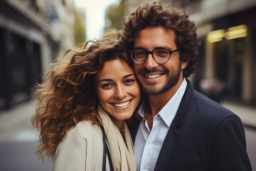 portrait of a young modern couple on a city street