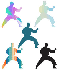 Fototapeta na wymiar Various Karate Martial Art Silhouettes