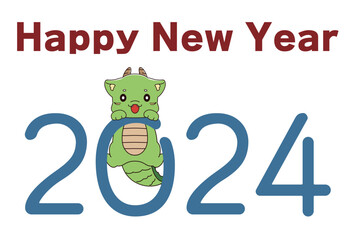 龍のキャラクターの2024年の年賀状