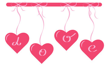 Heart on a string with the letters love. Vector illustration for Valentine's day, romance.