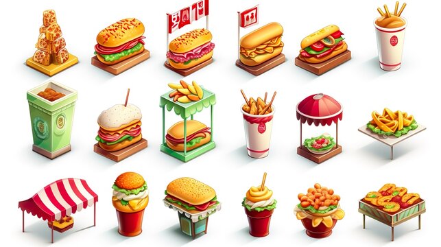 burgers meat fillings set. fast food restaurant Isolated on solid background.