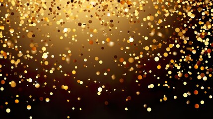 Golden Confetti transparent. Holiday Decorative Element. Falling shiny confetti glitters in gold color.