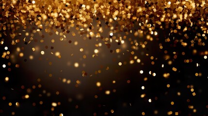 Golden Confetti transparent. Holiday Decorative Element. Falling shiny confetti glitters in gold color.