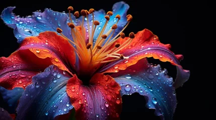 Foto op Canvas A close-up of a blooming flower, capturing the vibrant colors of its petals and the intricate arrangement of its stamens and pistil. © Kanwal