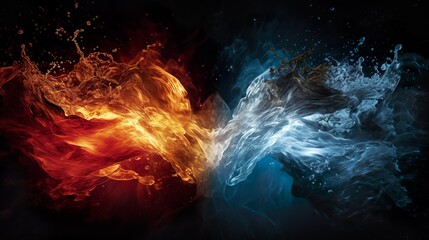 Fire and water element, blue and red contrast background.