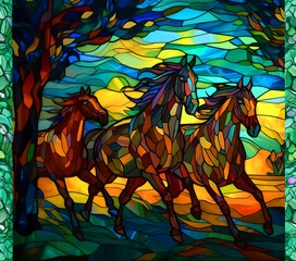 Stained glass horses  20 oz tumbler wrap  wrap sublimation 