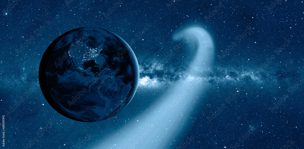 Aufkleber Comet on the space Planet Earth in the background 