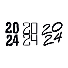 Set of 2024 handwriting font. White background. Isolated typography vertical bold text. Vector