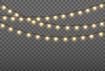 Luminous lights for Christmas holidays. Glowing bulbs garland.