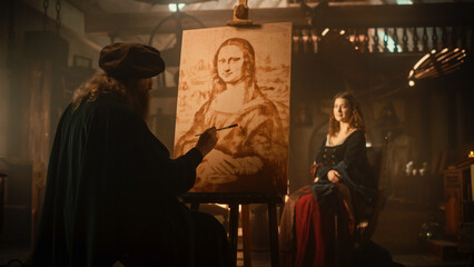 Representation of the Historical Moment of the Genius Leonardo Da Vinci Painting his Muse and...