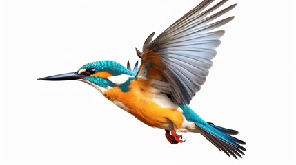 Fototapeta premium Watercolor kingfisher with jungle flower, isolated in white background