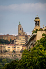Fototapeta na wymiar Bergamo, Italy. View of old town city center and Basilica of Santa Maria Maggiore. Touristic destination