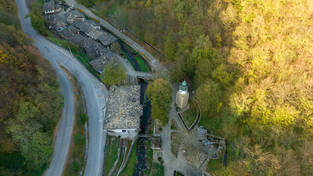 Aerial view of Architectural Ethnographic Complex Etar near Gabrovo, Bulgaria