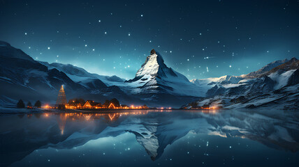 Montagnes enneigé, ciel bleu, nuage, neige, lac, Europe, Suisse - obrazy, fototapety, plakaty