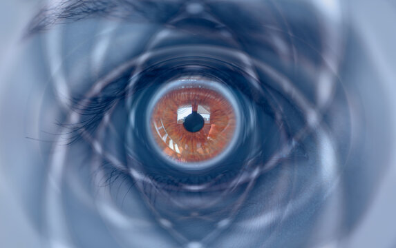 Fototapeta Hypnosis Spiral in eye with vertigo   -  Image of abstract spiral hazel eye 