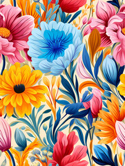 Fototapeta na wymiar A Colorful Floral Pattern With Many Flowers - Cute simple flowers seamless pattern background