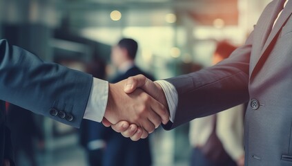 A Successful Business Deal Sealed with a Handshake in Front of an Engaged Audience