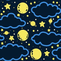 Obraz na płótnie Canvas cute hand drawn moon stars and cloud seamless pattern