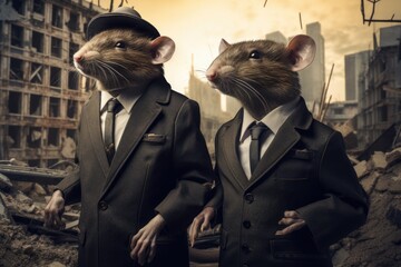 A Dapper Duo: Mice in Stylish Suits and Ties - obrazy, fototapety, plakaty