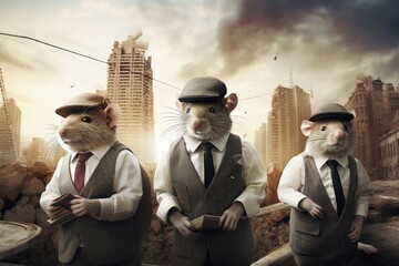 Three Dapper Mice Taking Over the Urban Jungle - obrazy, fototapety, plakaty