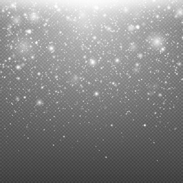 Realistic falling snow on transparent background. Snowflakes, realistic, Christmas snow, falling snow flake, white dust, blizzard. Transparent snow flake pattern.