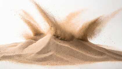 sand on white background stop motion sand explode - obrazy, fototapety, plakaty