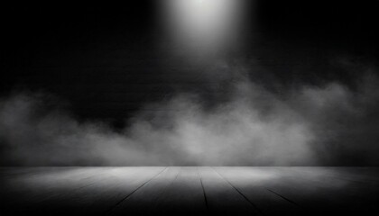 abstract image of dark room concrete floor black room or stage background for product placement panoramic view of the abstract fog white cloudiness mist or smog moves on black background - obrazy, fototapety, plakaty