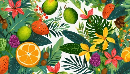 floral pattern tropical plants fruits illustration
