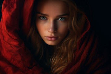 The Enigmatic Woman in the Red Hoodie With Mesmerizing Blue Eyes