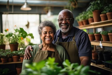 Afroamerican senior couple enjoy takes care indoor - Powered by Adobe
