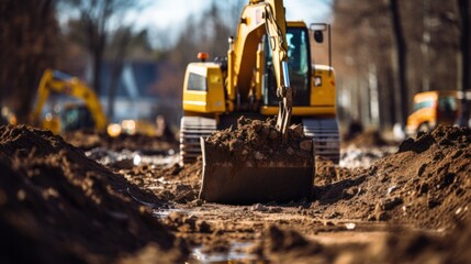 Cropped image of an excavator removing soil on a job site.