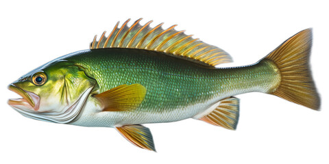 river, lake fish green perch on isolated background 