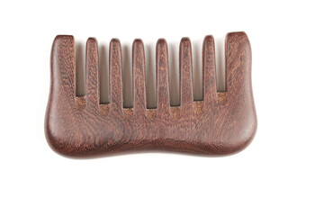 Brown wooden comb isolated on white background, eco-friendly hairbrush