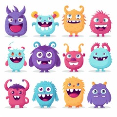 A Colorful Collection of Cartoon Monsters Expressing a Range of Emotions