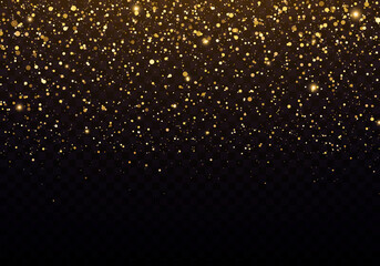 Abstract falling golden lights. Magic gold dust and glare. Glittering background.
