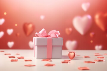 Elegant Valentine's Day Gift Box Surprise and Ribbon in Pink and Red, A Stylish Presentation of Your Love, Copy Space for text background