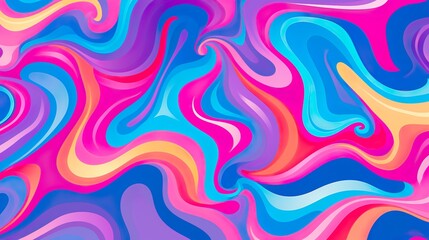 Groovy retro seamless pattern. Disco wavy rainbow background liquid. Trippy psychedelic swirl summer backdrop.