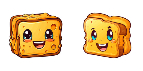 Cute grilled cheese sandwich. Cartoon vector illustration