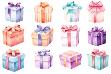 Obraz premium Four Festive Gifts Wrapped in Vibrant Colors