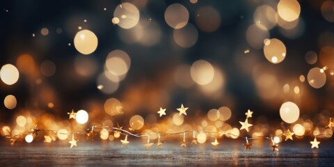 Star Abstract Decoration Lights, Gold Sparkles, Shine Blurred Background.