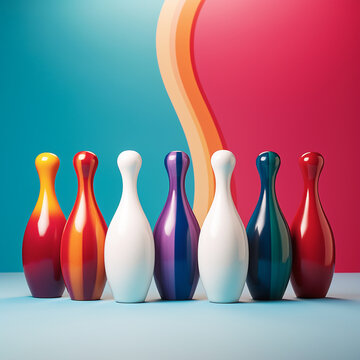 Bright bowling pins on color background, ai  technology
