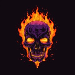 Flaming Skull in Fiery Abyss