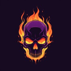 Flaming Skull on Dark Canvas, a Fiery Spectacle of Death and Destruction