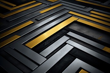 Obraz premium Abstract background with geometric shapes, metallic and yellow color. Generative AI