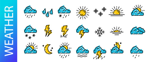 sun rain snow. moon cloud Luna. blue yellow