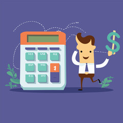 Financial plan, invoice or tax, expense or loan concept, businessman with calculator estimate cost project document, Business character, Vector illustration