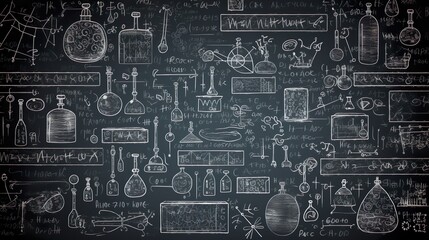 scientific formulas chalkboard illustrations