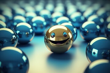Illustration of small ball with happy face, concept of happiness and joy, happy emoji. Generative AI - obrazy, fototapety, plakaty