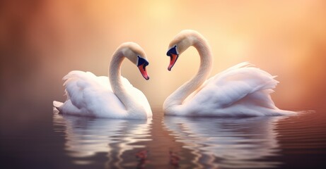 Obraz premium Two Graceful Swans Floating Peacefully on Calm Waters